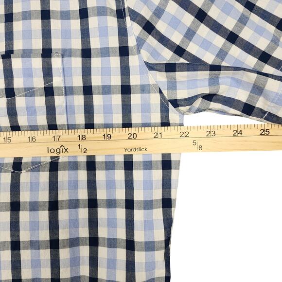 Beverly Hills Polo Club Men's Shirt Short Sleeve Button Up Blue White Check Lrg - Picture 9 of 12